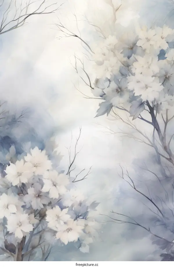 Watercolor Blossoms in White and Blue
