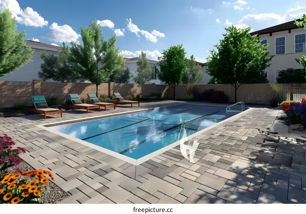 Modern Swimming Pool Design with Patio and Landscaping
