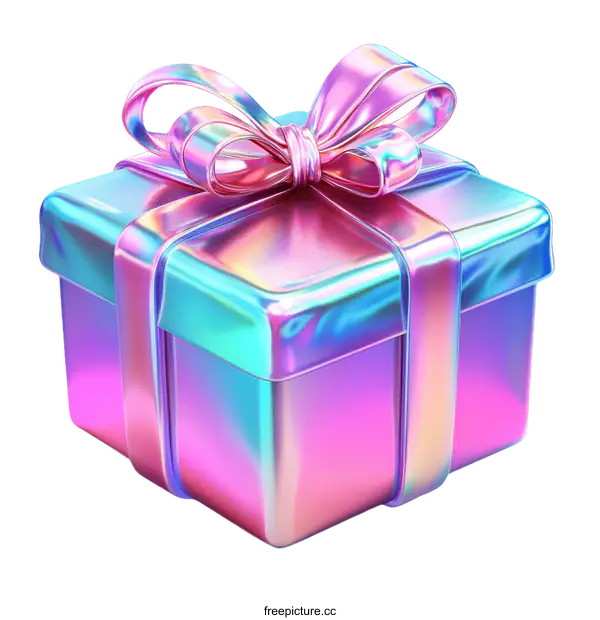 [Transparent Background PNG]Colorful Holographic Gift Box Illustration
