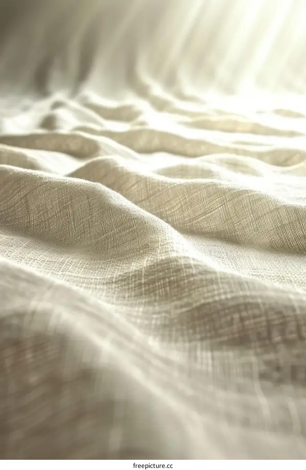 Close-up of a crumpled beige linen fabric texture with a soft focus