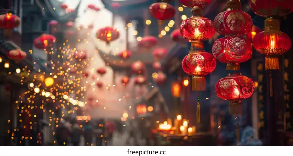 Celebrate the Chinese New Year with Red Lanterns and Firecrackers