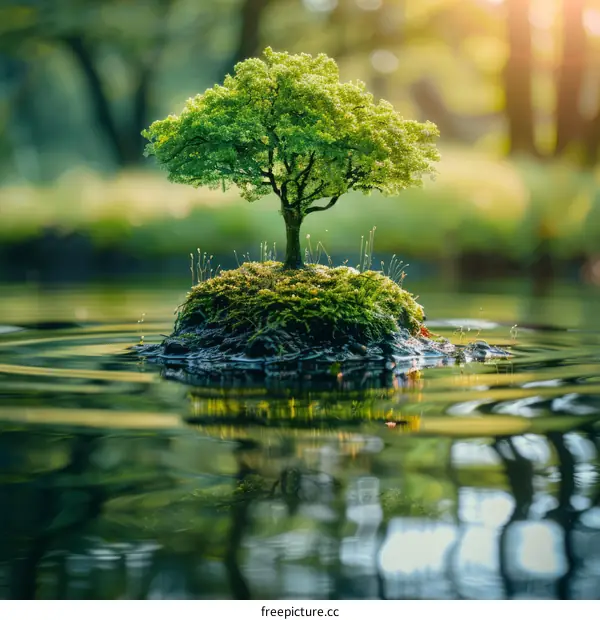 Small Tree on Island in Lake
