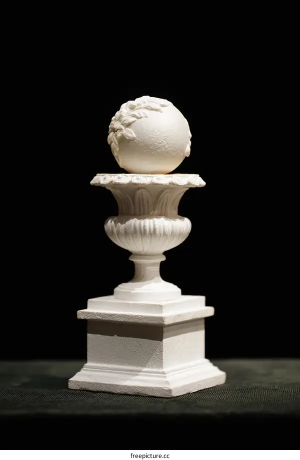 Ornate White Sphere on a Pedestal Vase