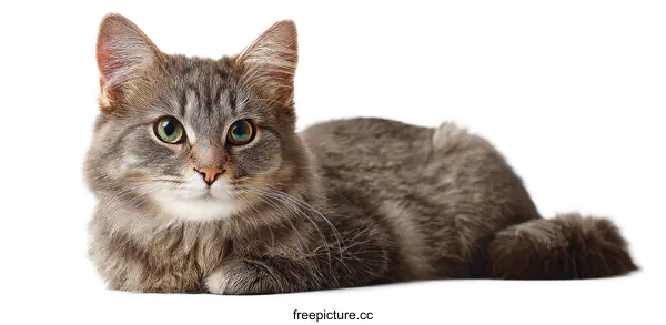 [Transparent Background PNG]Cute Gray Cat Portrait on White Background