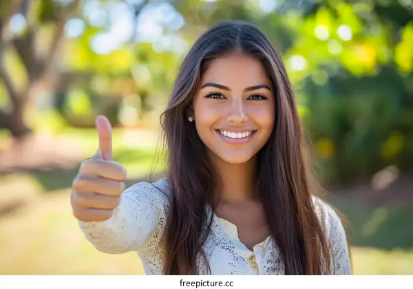 Happy Woman Giving Thumbs Up