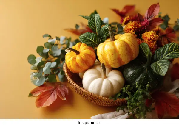 Autumn Thanksgiving Decorative Pumpkins and Flowers