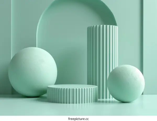 Green balls and podium on green background