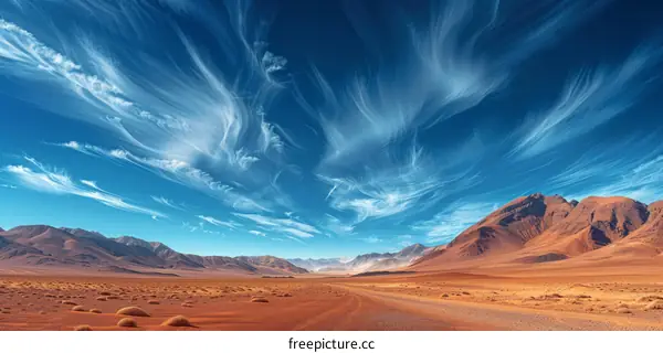 Amazing Beautiful Blue Sky White Clouds Over The Desert