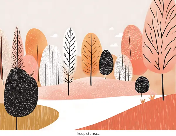 Abstract Minimalist Forest Landscape Illustration