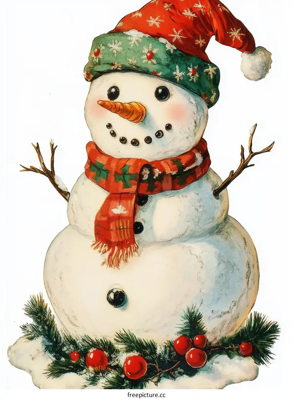 Vintage Christmas Snowman Illustration