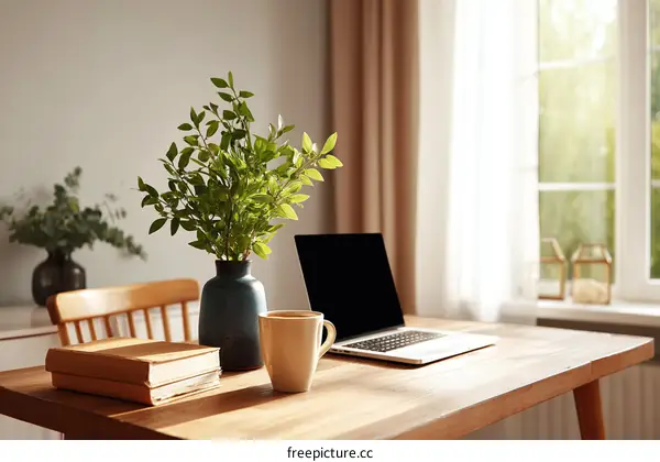 Cozy Home Office Workspace with Laptop
