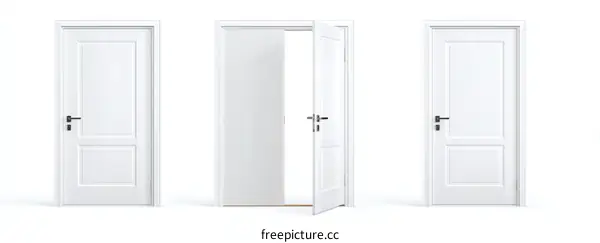 Three White Doors Open and Closed