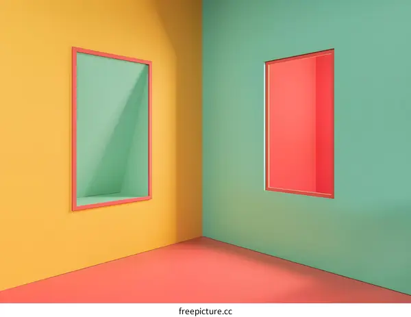 Abstract Interior Room With Three Color Walls And Two Frames
