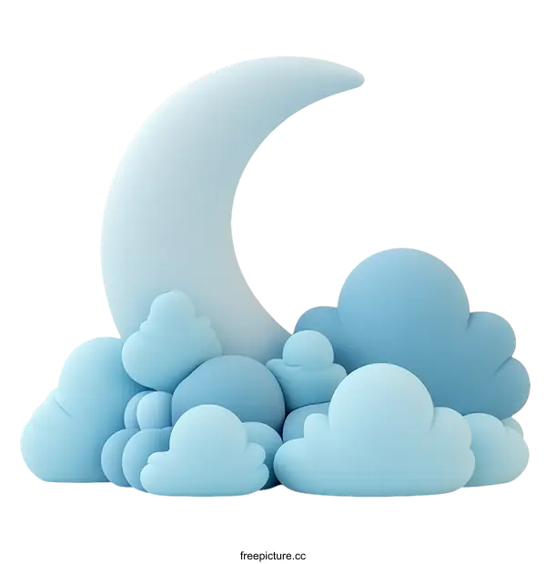 [Transparent Background PNG]Cute Cartoon Moon and Clouds Illustration