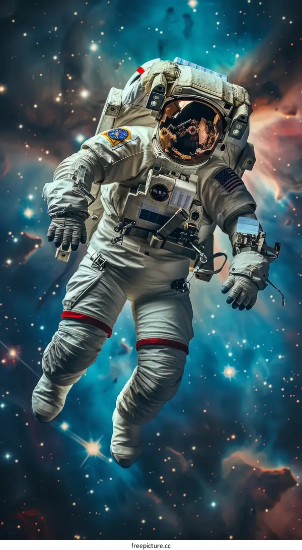 Astronaut in Spacesuit Floating in Vast Expanse of Space
