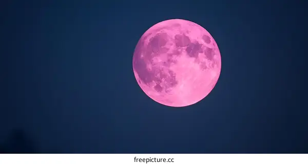 Pink Full Moon in the Night Sky