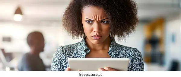 Serious Woman Using Tablet in Office