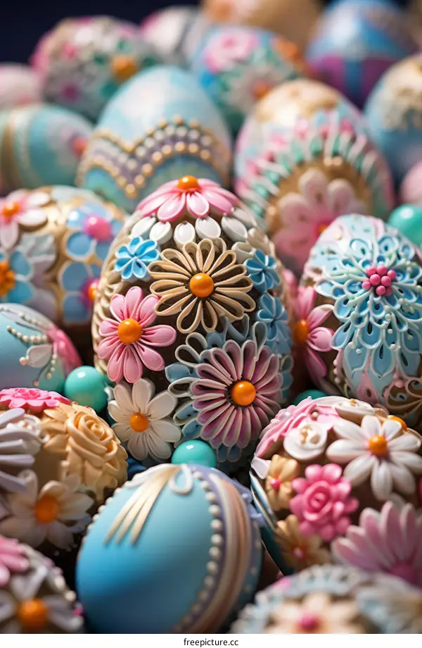Ornate Easter Eggs with Floral Decorations