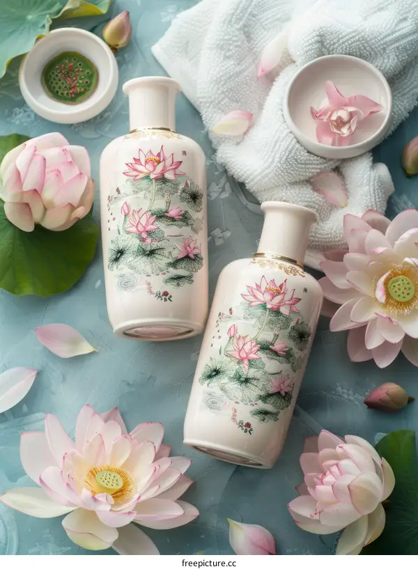 Ceramic Bottles with Lotus Flower Design