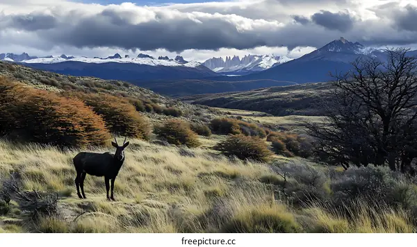 A Majestic Deer in a Panoramic Mountain Landscape