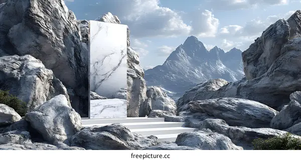 Mountain Landscape with Marble Panel and Stairs