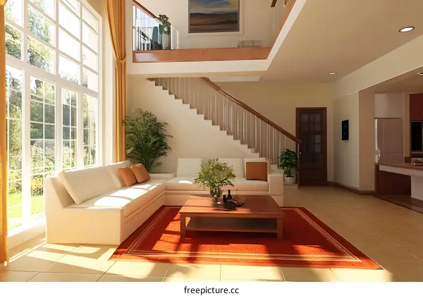 Modern Interior Design with Staircase and Large Window