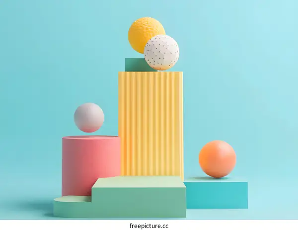 Abstract Minimalist Geometric Shapes and Spheres in Pastel Colors