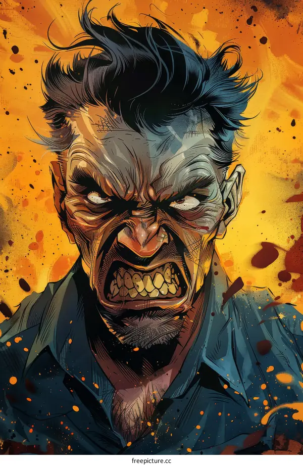 Angry Man with Gritty Texture and Yellow Background