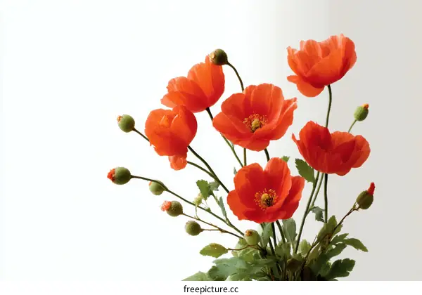 Beautiful Orange Poppies on a White Background