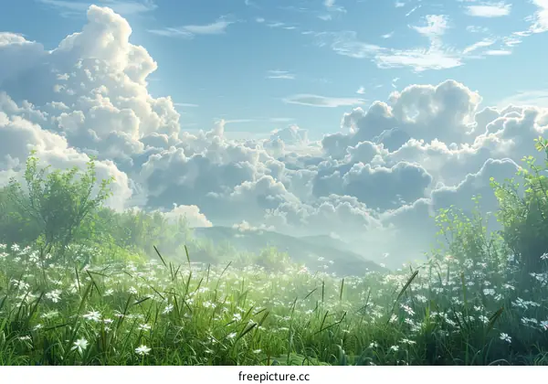 Green Grass Field Under Blue Sky With White Clouds