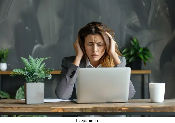 Businesswoman having problems with laptop