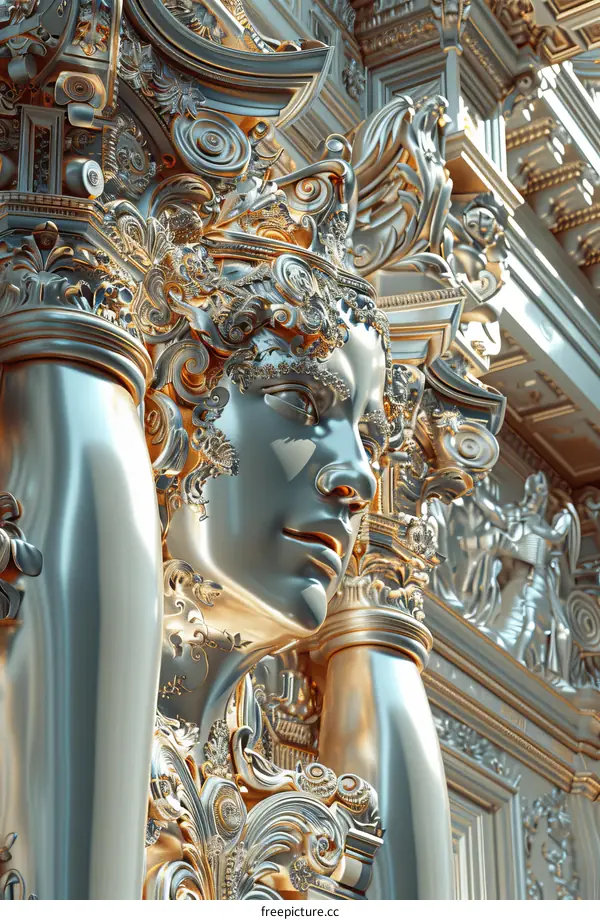 Ornate Silver and Gold 3D Face Rendering
