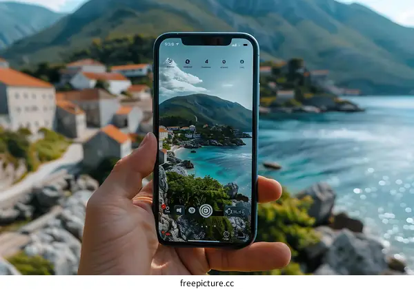 Hand Holding Phone With Photo Of A Beautiful Landscape