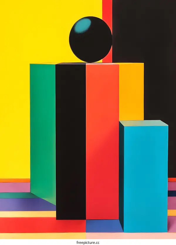 Abstract Geometric Shapes Composition with Bright Colors