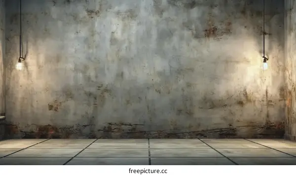 Grunge concrete wall with two hanging light bulbs
