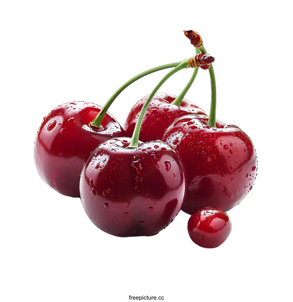 [Transparent Background PNG]Fresh cherries with water drops