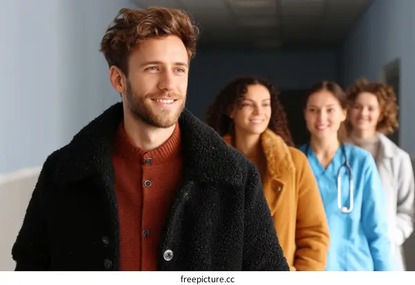 Hospital Corridor with Multi-ethnic Medical Professionals