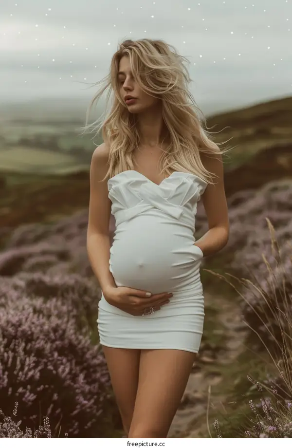 Portrait of a Pregnant Woman in a Field of Lavender