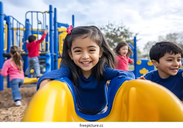 Smiling Girl on Playground Slide