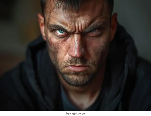Close-up Angry Man Face Portrait