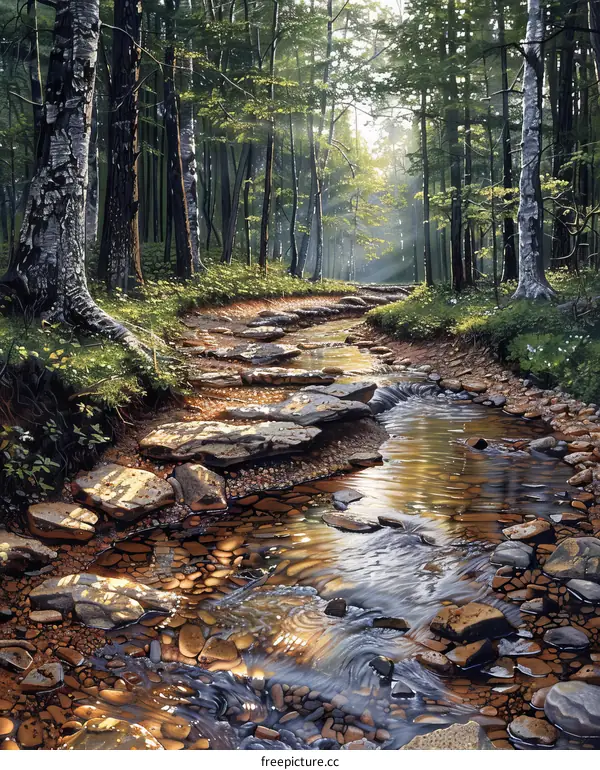 Serene Forest Path in Sunlight