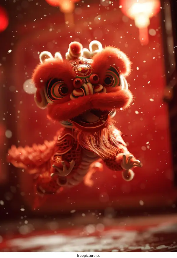 Lion Dance Performance at a Temple during Chinese New Year