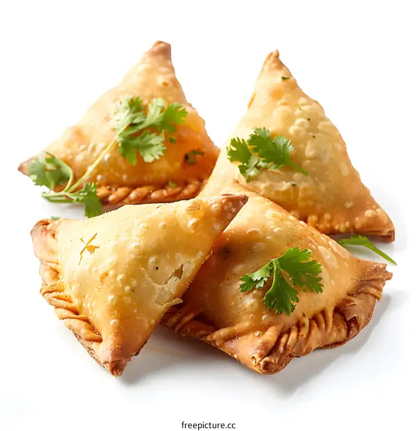 Crispy Samosas on White Background