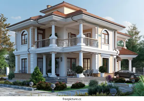 A Modern House With Garage And Terrace