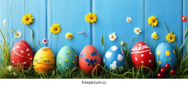 Colorful Easter Eggs Decorated with Flowers