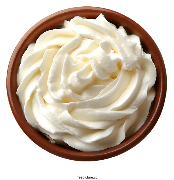 [Transparent Background PNG]Whipped Cream in a Terracotta Bowl