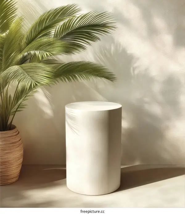Modern Minimalist Display Pod with Palm Leaves