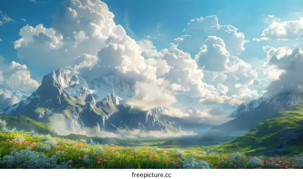 Majestic Mountain Valley Landscape Illustration