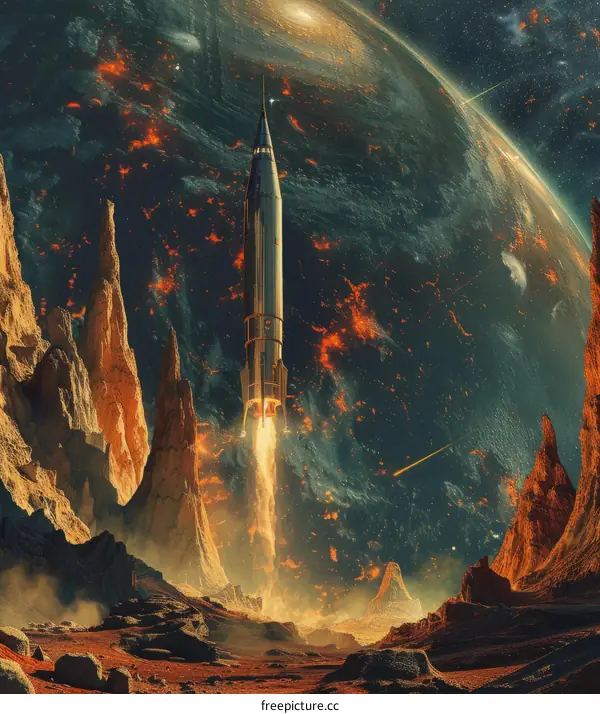 Retro rocket launch from an alien planet