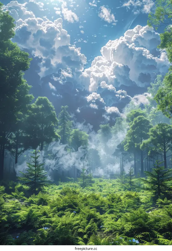 Enchanting Green Forest Clearing in the Mountains